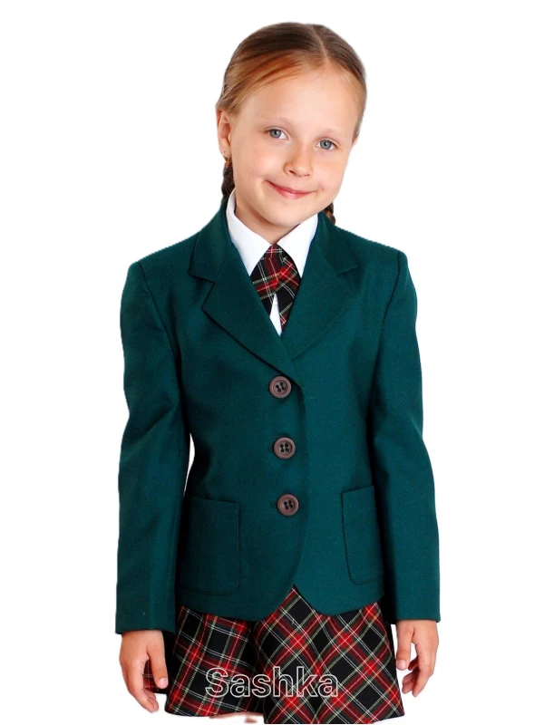 Жакет для дівчинки Sashka шкільний зелений (напіввовна), розмір 116-170